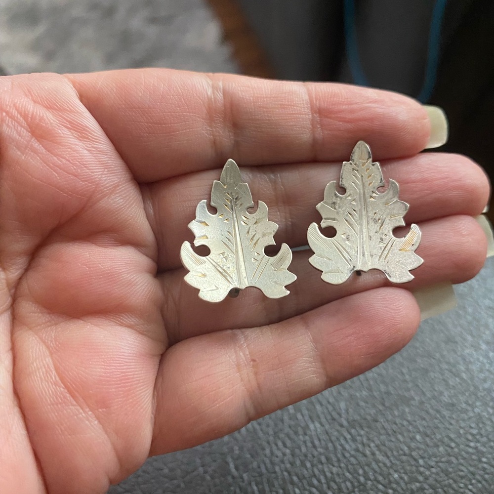 Sterling Leaf Motif Silver Stud Earrings - Elegant Women’s Jewelry